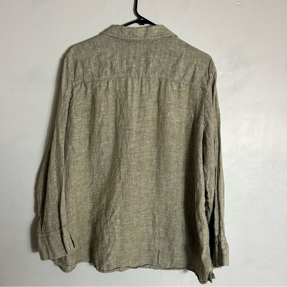 Foxcroft Oatmeal Lagenlook 100% Linen Long Sleeve Button Down Top - Picture 4 of 9